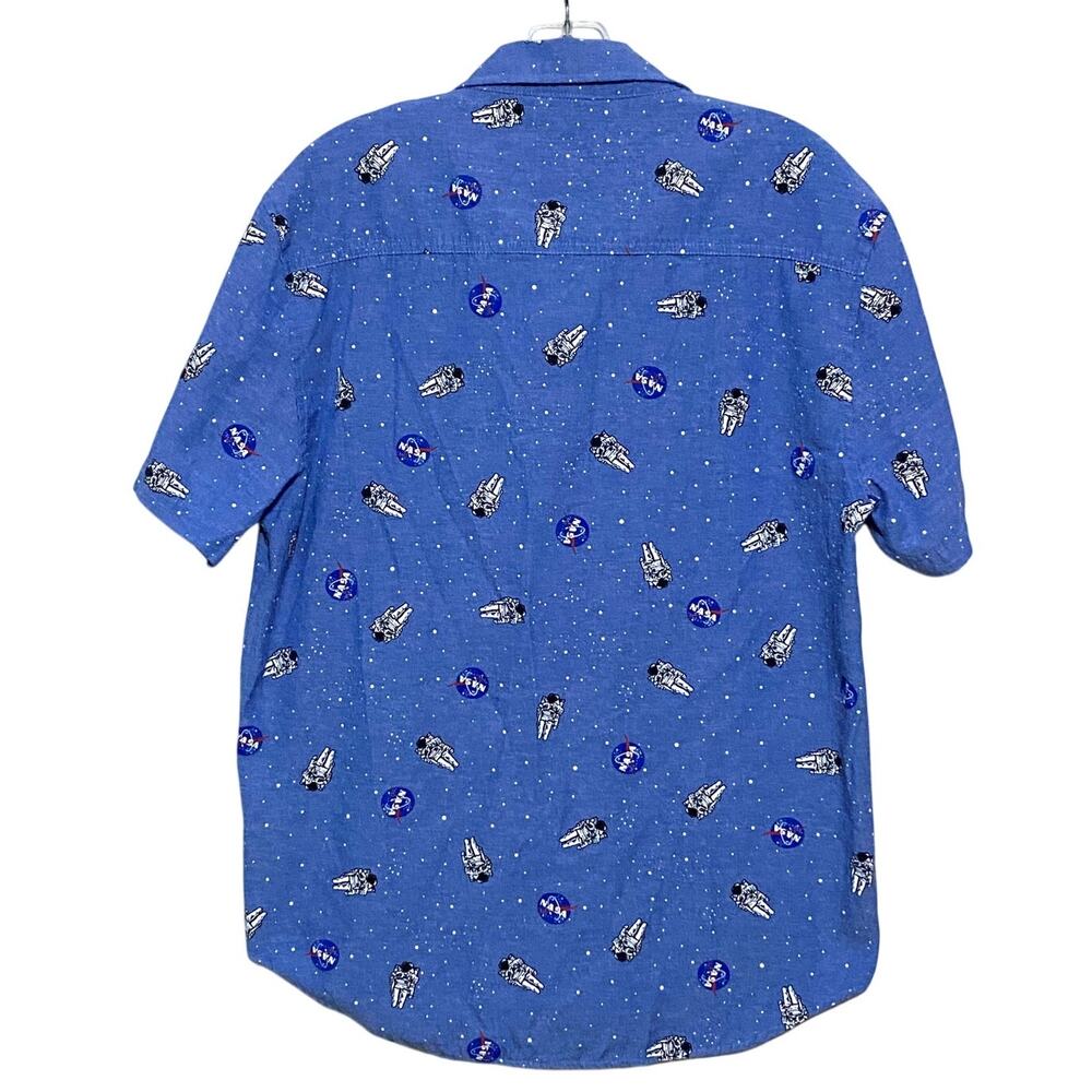 NASA Space Astronaut Mad Engine Oxford Blue Button Shirt Mens M All Over Print - Picture 3 of 8